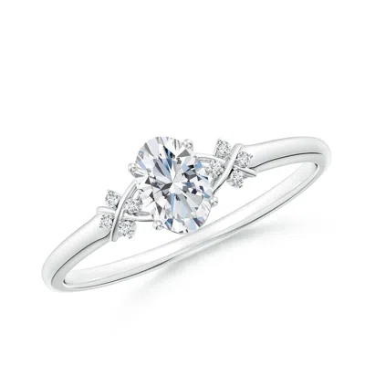 Angara Lab-grown Solitaire Oval Diamond Criss Cross Ring With Diamonds In Metallic