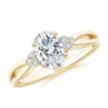 Angara Lab-grown Solitaire Oval Diamond Split Shank Ring With Accents In Yellow Gold/f-g