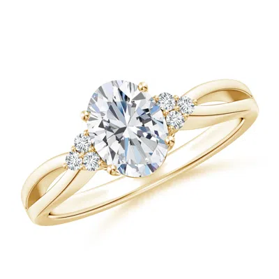 Angara Lab-grown Solitaire Oval Diamond Split Shank Ring With Accents In Gold