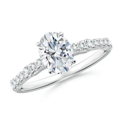 Angara Lab-grown Solitaire Oval Diamond Station Engagement Ring In Metallic