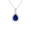 Angara Lab-grown Solitaire Pear Blue Sapphire Twist Bale Pendant In White Gold/deep Rich Blue