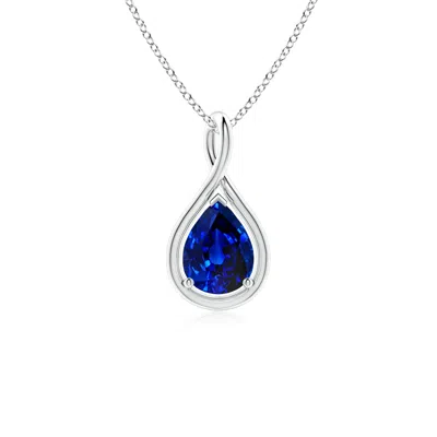 Angara Lab-grown Solitaire Pear Blue Sapphire Twist Bale Pendant In Metallic