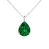 Angara Lab-grown Solitaire Pear Emerald Classic Pendant In Platinum/rich Green