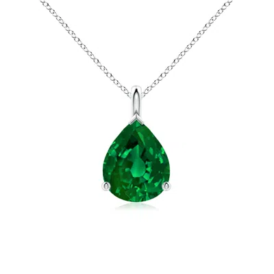Angara Lab-grown Solitaire Pear Emerald Classic Pendant In Green
