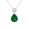 Angara Lab-grown Solitaire Pear Emerald Drop Pendant With Lab Diamond Accent In White Gold/rich Green