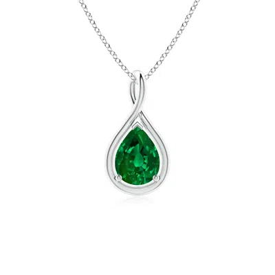 Angara Lab-grown Solitaire Pear Emerald Twist Bale Pendant In Green