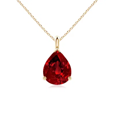 Angara Lab-grown Solitaire Pear Ruby Classic Pendant In Gold