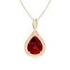 Angara Lab-grown Solitaire Pear Ruby Twist Bale Pendant In Yellow Gold/deep Rich Red