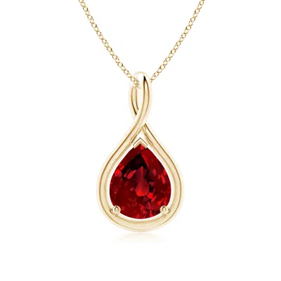 Angara Lab-grown Solitaire Pear Ruby Twist Bale Pendant In Gold