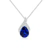Angara Lab-grown Solitaire Pear-shaped Blue Sapphire Flame Pendant In White Gold/deep Rich Blue