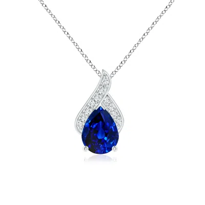 Angara Lab-grown Solitaire Pear-shaped Blue Sapphire Flame Pendant In Metallic