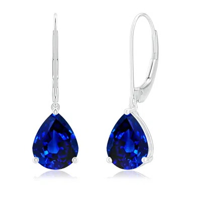 Angara Lab-grown Solitaire Pear-shaped Blue Sapphire Leverback Earrings