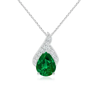 Angara Lab-grown Solitaire Pear-shaped Emerald Flame Pendant In Green