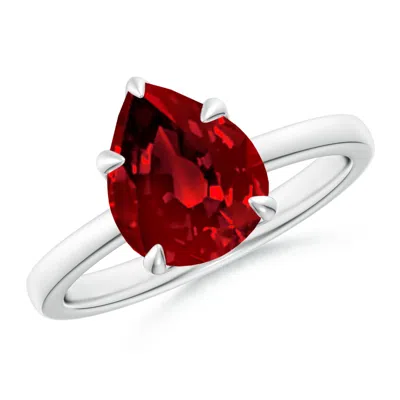 Angara Lab-grown Solitaire Pear-shaped Ruby Classic Engagement Ring In Red