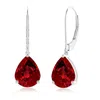 Angara Lab-grown Solitaire Pear-shaped Ruby Leverback Earrings In White Gold/deep Rich Red