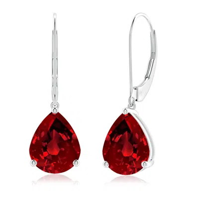 Angara Lab-grown Solitaire Pear-shaped Ruby Leverback Earrings In Red