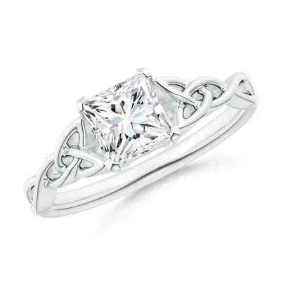 Angara Lab-grown Solitaire Princess-cut Diamond Celtic Knot Ring In Metallic