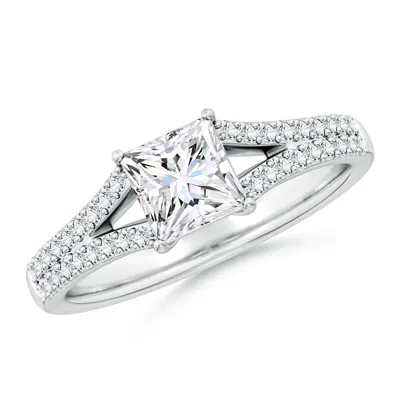 Angara Lab-grown Solitaire Princess-cut Diamond Split Shank Engagement Ring In Metallic