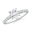 Angara Lab-grown Solitaire Princess-cut Diamond Station Engagement Ring In White Gold/f-g