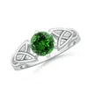 Angara Lab-grown Solitaire Round Emerald Celtic Knot Ring In White Gold/rich Green