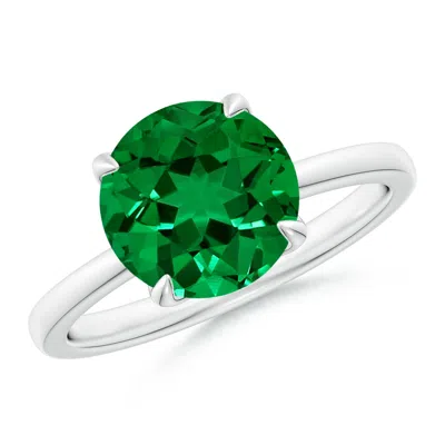 Angara Lab-grown Solitaire Round Emerald Classic Engagement Ring In Green