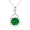 Angara Lab-grown Solitaire Round Emerald Infinity Twist Pendant In White Gold/rich Green