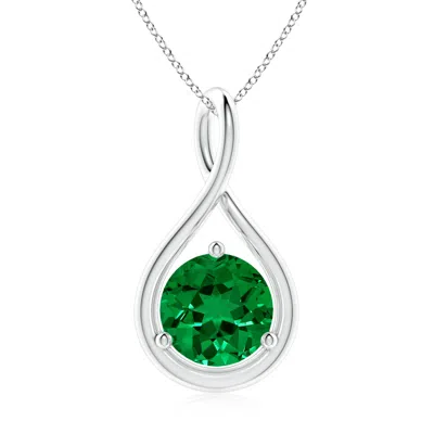 Angara Lab-grown Solitaire Round Emerald Infinity Twist Pendant In Green