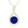 Angara Lab-grown Solitaire Round Sapphire Infinity Twist Pendant In Yellow Gold/deep Rich Blue