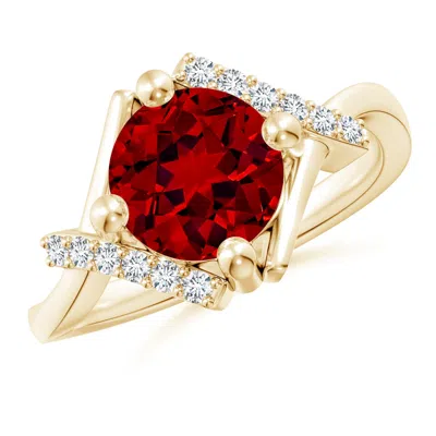 Angara Lab-grown Solitaire Ruby Bypass Promise Ring With Lab Diamond Accents In Gray