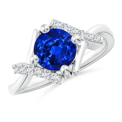 Angara Lab-grown Solitaire Sapphire Bypass Promise Ring With Lab Diamond Accents In Metallic