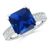 Angara Lab-grown Square Cut Blue Sapphire Solitaire Ring With Milgrain Detailing In White Gold/deep Rich Blue