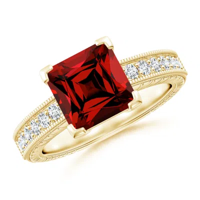 Angara Lab-grown Square Cut Ruby Solitaire Ring With Milgrain Detailing In Red