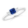 Angara Lab-grown Square Sapphire And Princess Diamond Three Stone Ring In White Gold/deep Rich Blue