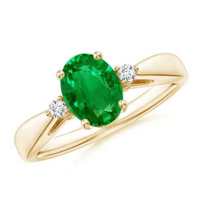 Angara Lab-grown Tapered Shank Emerald Solitaire Ring With Diamond Accents In Gold