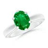 Angara Lab-grown Tapered Shank Oval Solitaire Emerald Ring In White Gold/rich Green