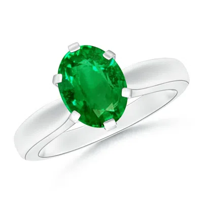 Angara Lab-grown Tapered Shank Oval Solitaire Emerald Ring In Metallic