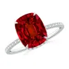 Angara Lab-grown Thin Shank Cushion Ruby Ring With Lab Diamond Accents In White Gold/deep Rich Red