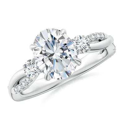 Angara Lab-grown Three Stone Oval & Round Diamond Engagement Ring In Metallic