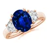 Angara Lab-grown Three Stone Oval Blue Sapphire And Half Moon Lab Diamond Ring In Rose Gold/deep Rich Blue