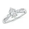 Angara Lab-grown Three Stone Pear & Round Diamond Engagement Ring In White Gold/f-g