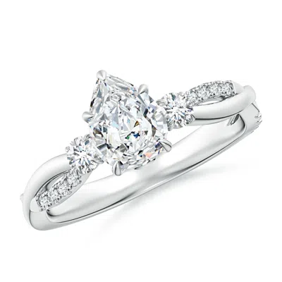 Angara Lab-grown Three Stone Pear & Round Diamond Engagement Ring In Metallic