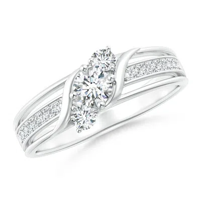 Angara Lab-grown Triple Shank Diagonal Diamond Three Stone Bypass Ring In Metallic