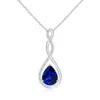 Angara Lab-grown Twisted Infinity Floating Blue Sapphire Drop Pendant In White Gold/deep Rich Blue