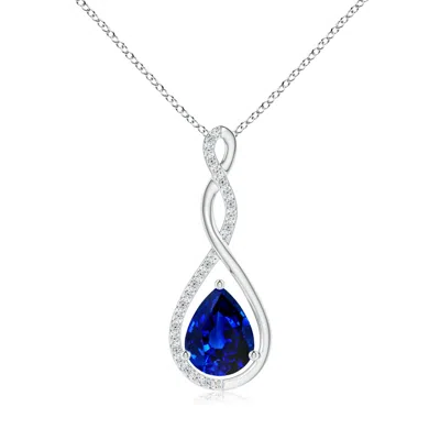Angara Lab-grown Twisted Infinity Floating Blue Sapphire Drop Pendant In Metallic