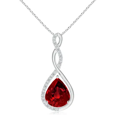 Angara Lab-grown Twisted Infinity Floating Ruby Drop Pendant In Metallic