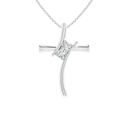 Angara Lab-grown Two Stone Diamond Bypass Cross Pendant In Metallic