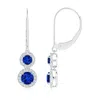 Angara Lab-grown Two Tier Blue Sapphire Leverback Earrings With Diamond Halo In White Gold/deep Rich Blue