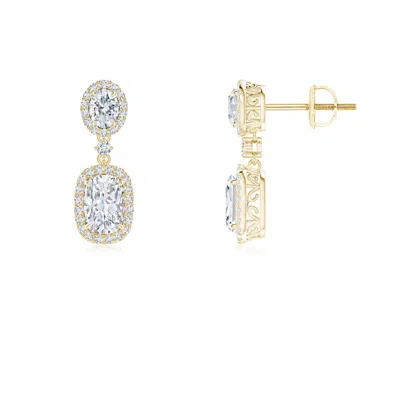 Angara Lab-grown Two Tier Claw-set Diamond Dangle Earrings With Halo In Gold