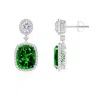 Angara Lab-grown Two Tier Claw-set Emerald Dangle Earrings With Lab Diamond Halo In White Gold/rich Green