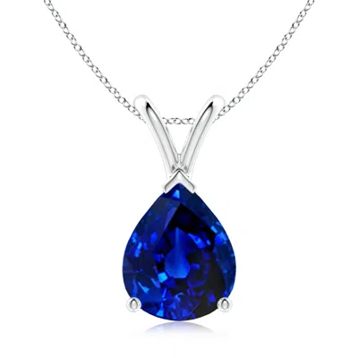 Angara Lab-grown V-bale Pear-shaped Blue Sapphire Solitaire Pendant In Metallic